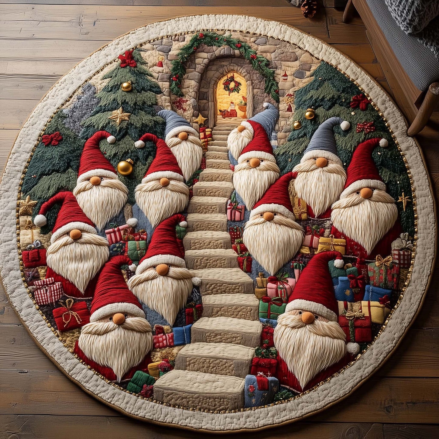 Holiday Gnomes Quilted Round Mat GFTONL7134