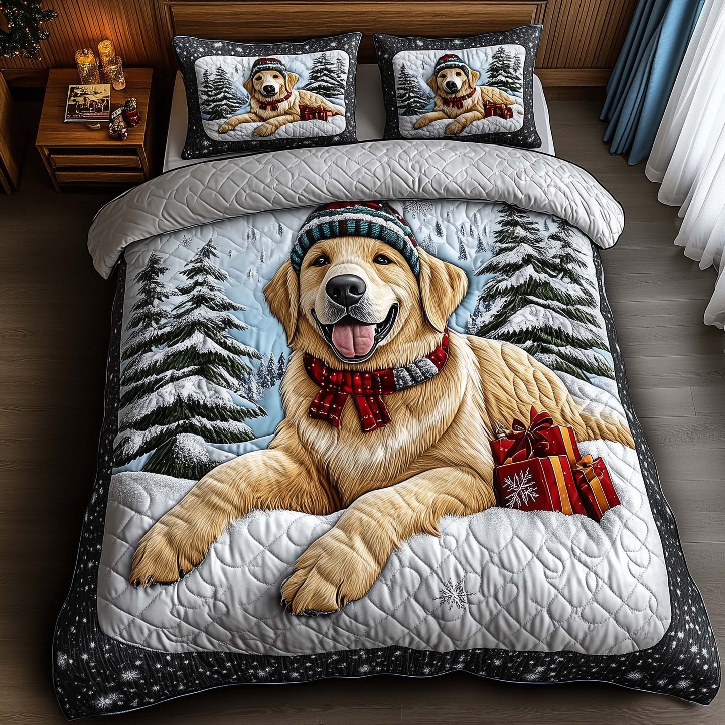 Festive Golden Retriever Duvet Cover Set GFTONL7242