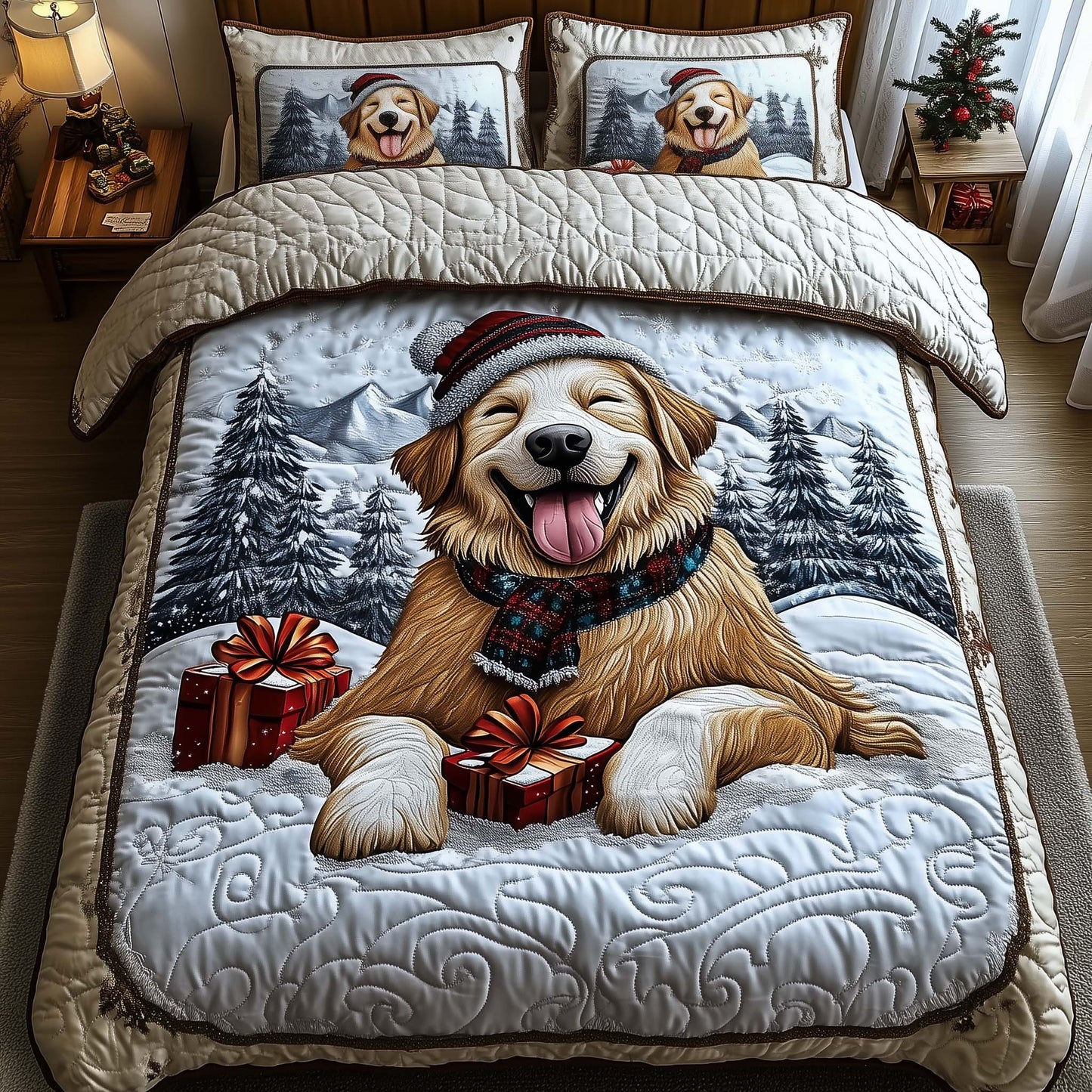 Festive Golden Retriever Duvet Cover Set GFTONL7245