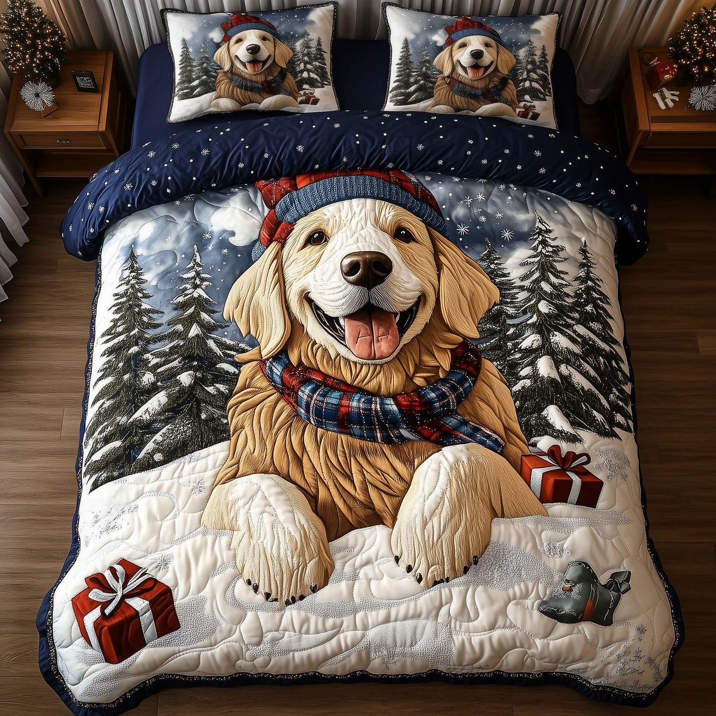 Festive Golden Retriever Duvet Cover Set GFTONL7246