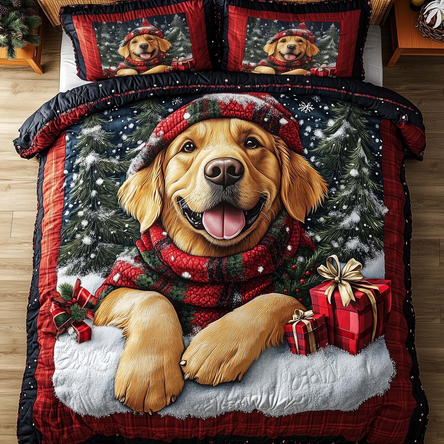 Festive Golden Retriever Duvet Cover Set GFTONL7247