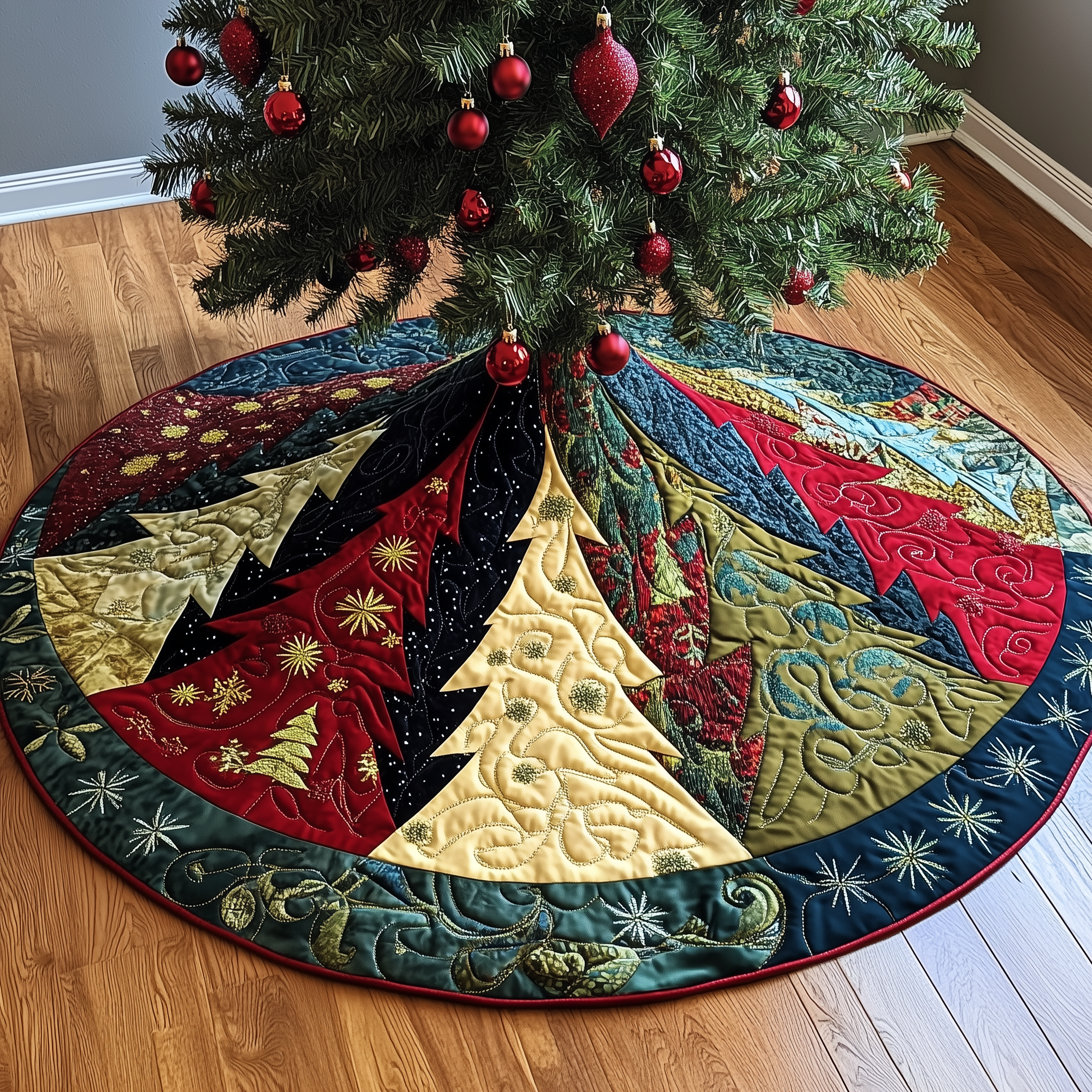 Festive Tree Christmas Quilted Tree Skirt GFTONL836 – Willow Quilt