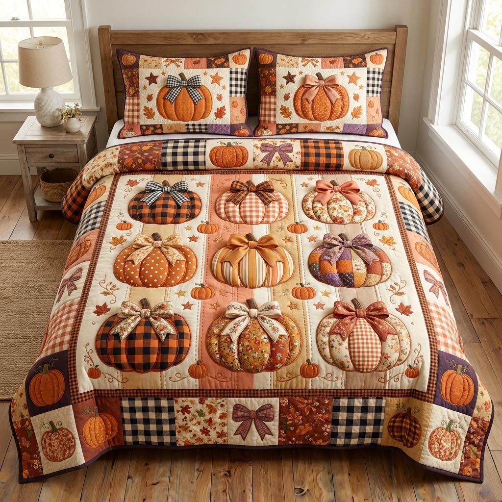 Pumpkin Patch 3-Piece Quilted Bedding Set GFTONMU1057