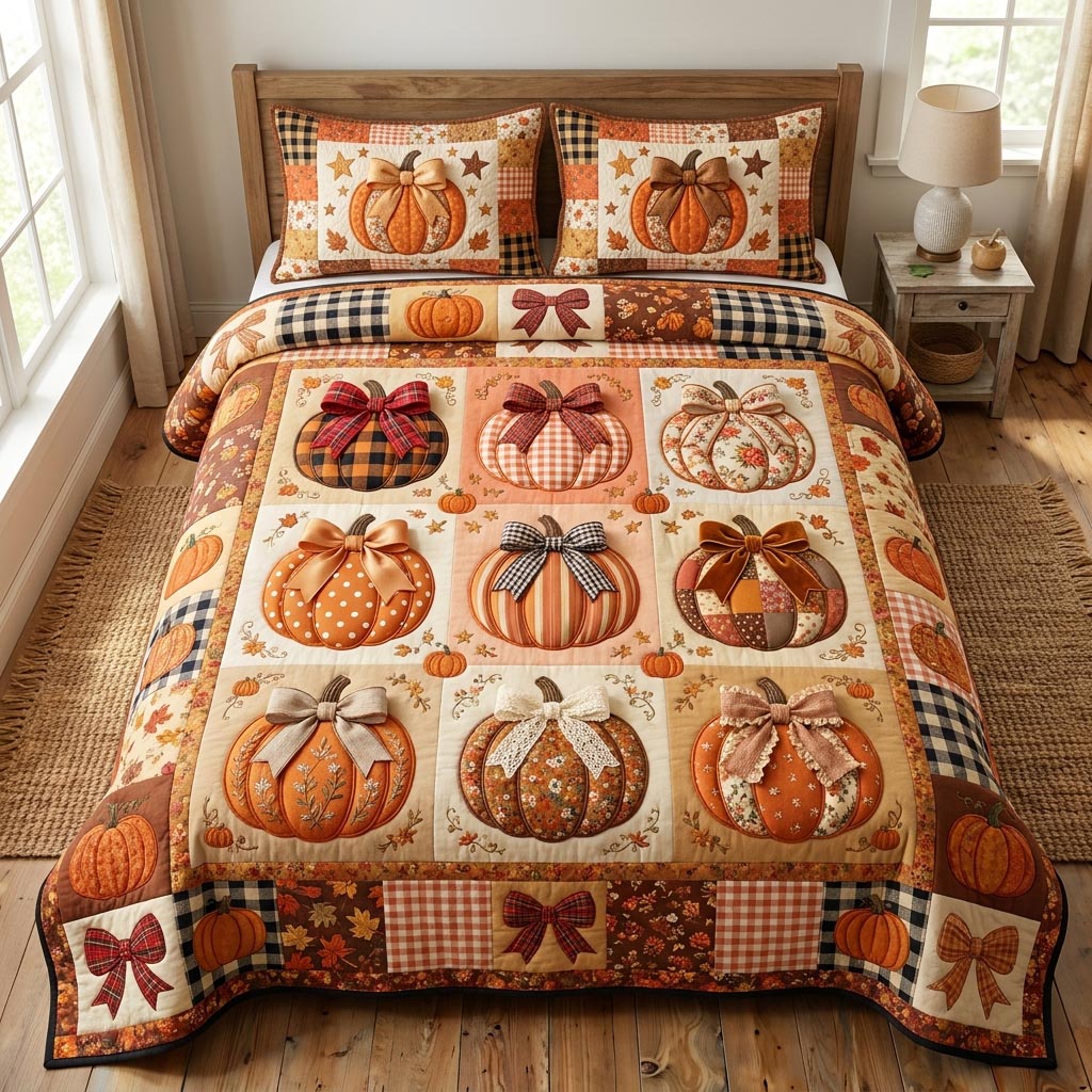 Pumpkin Patch 3-Piece Quilted Bedding Set GFTONMU1058