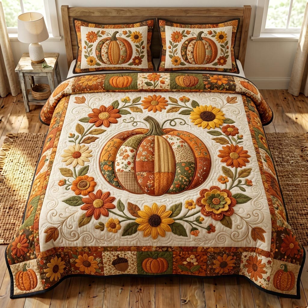 Pumpkin Patch 3-Piece Quilted Bedding Set GFTONMU1061