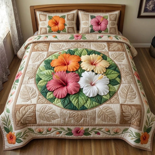 Summer Hibiscus 3-Piece Quilted Bedding Set GFTONMU108