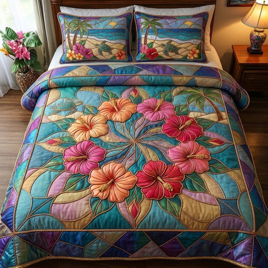 Summer Hibiscus 3-Piece Quilted Bedding Set GFTONMU109