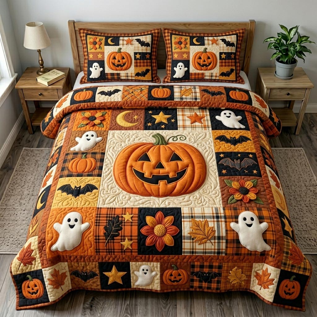 Pumpkin Patch 3-Piece Quilted Bedding Set GFTONMU1091