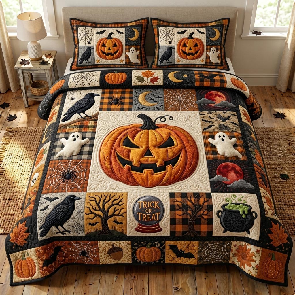 Pumpkin Patch 3-Piece Quilted Bedding Set GFTONMU1093