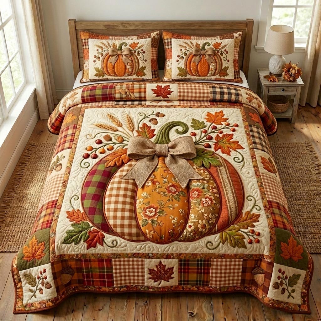 Pumpkin Patch 3-Piece Quilted Bedding Set GFTONMU1095