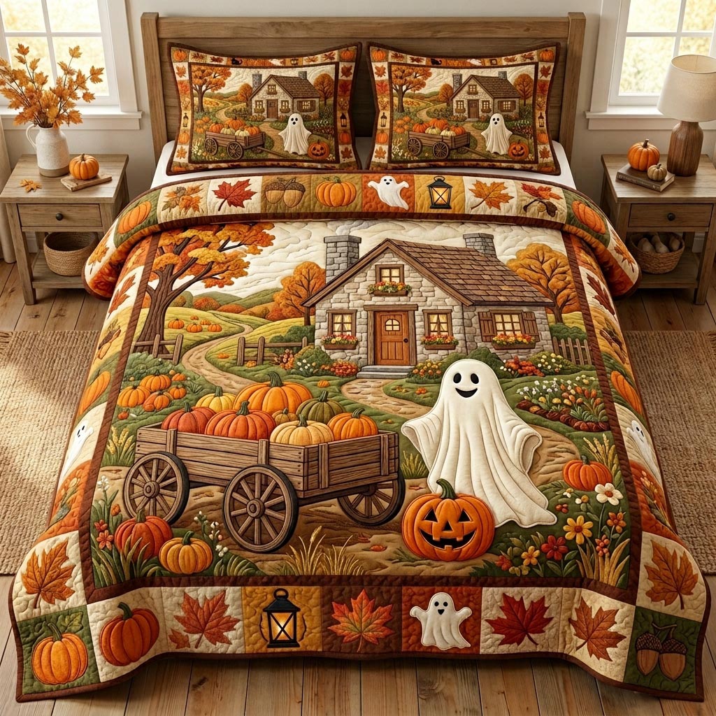 Halloween Ghost 3-Piece Quilted Bedding Set GFTONMU1097