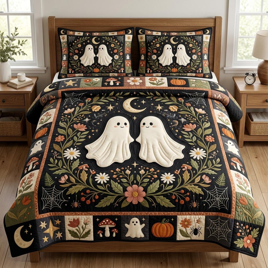 Halloween Ghost 3-Piece Quilted Bedding Set GFTONMU1103