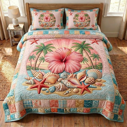 Summer Hibiscus 3-Piece Quilted Bedding Set GFTONMU111