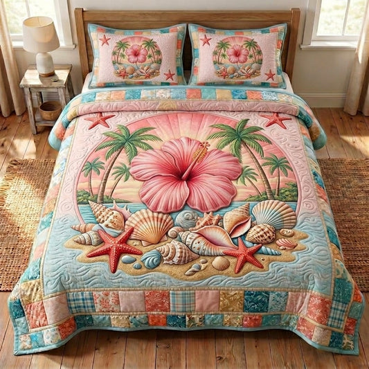 Summer Hibiscus 3-Piece Quilted Bedding Set GFTONMU111