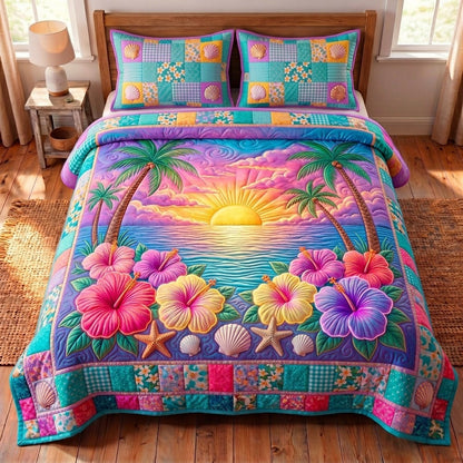 Summer Hibiscus 3-Piece Quilted Bedding Set GFTONMU112
