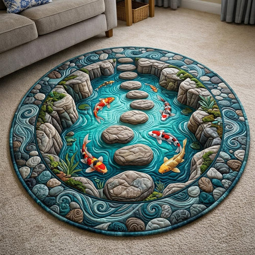 Koi Fish Pond Quilted Round Mat GFTONMU1125