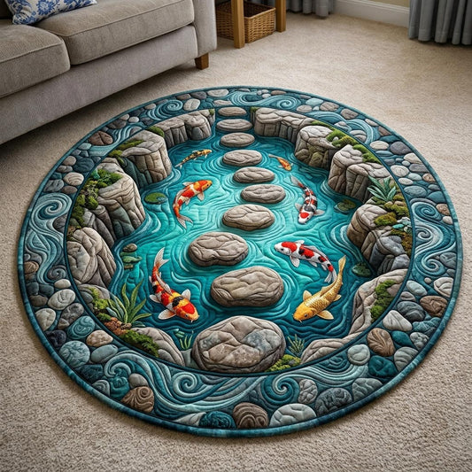Koi Fish Pond Quilted Round Mat GFTONMU1125