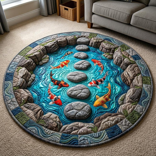 Koi Fish Pond Quilted Round Mat GFTONMU1126