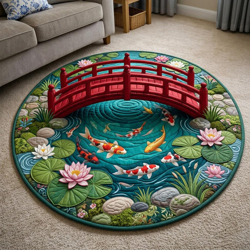 Koi Fish Pond Quilted Round Mat GFTONMU1128
