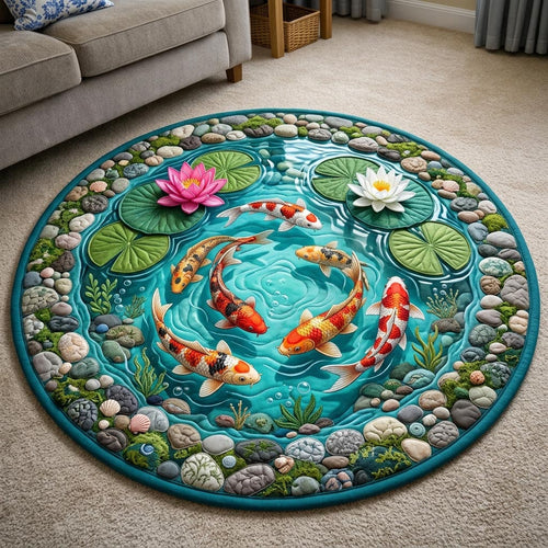 Koi Fish Pond Quilted Round Mat GFTONMU1129