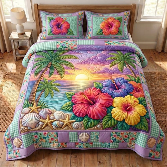 Summer Hibiscus 3-Quilted Bedding Set GFTONMU113