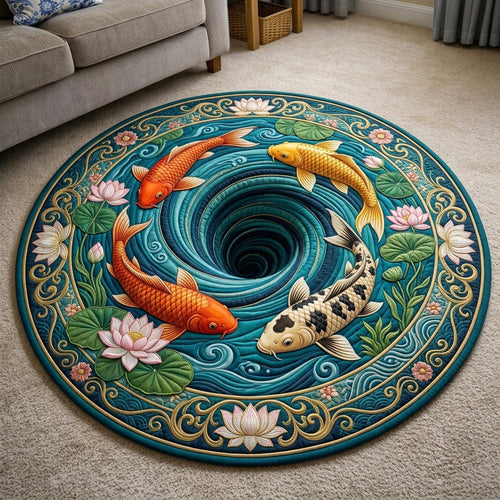 Koi Fish Pond Quilted Round Mat GFTONMU1131