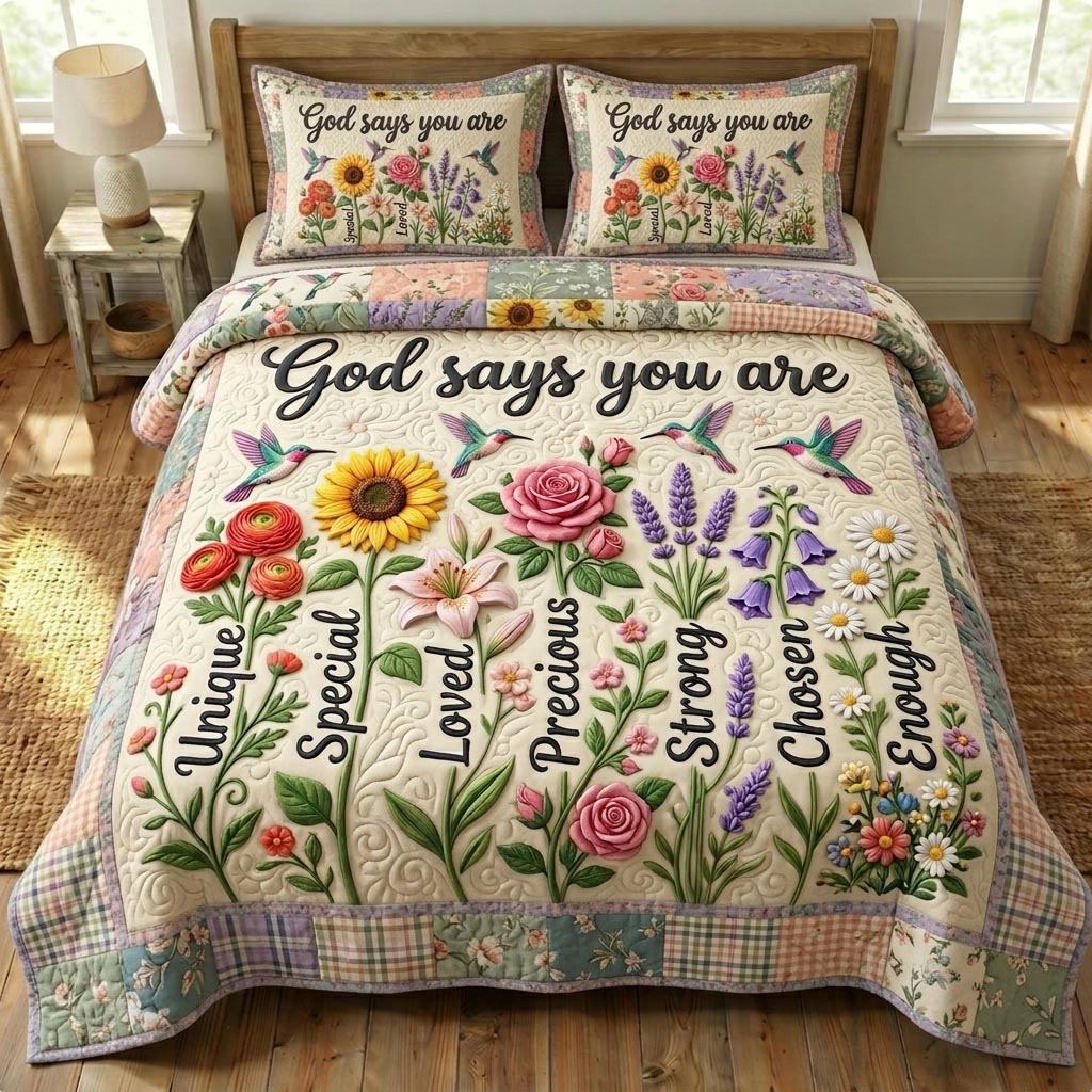 Floral Bible 3-Piece Quilted Bedding Set GFTONMU1201
