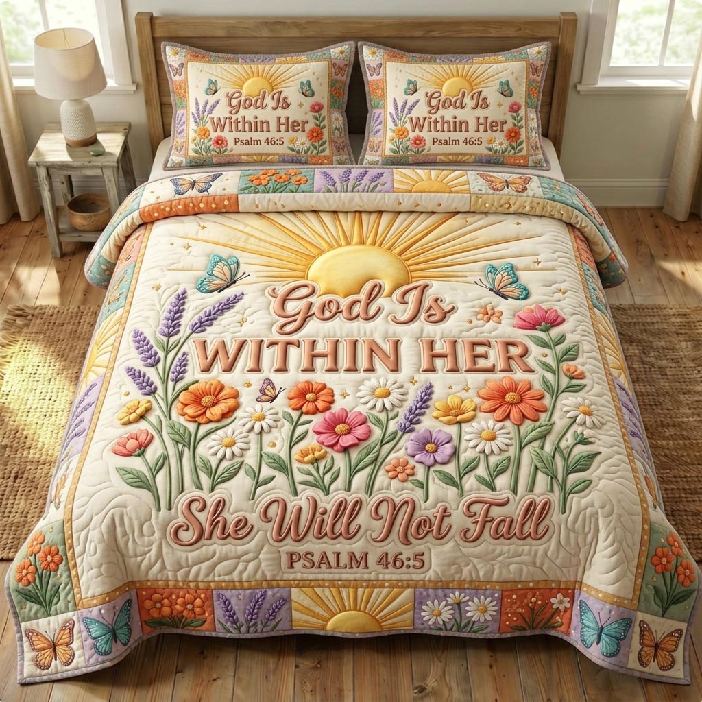 Floral Bible 3-Piece Quilted Bedding Set GFTONMU1203