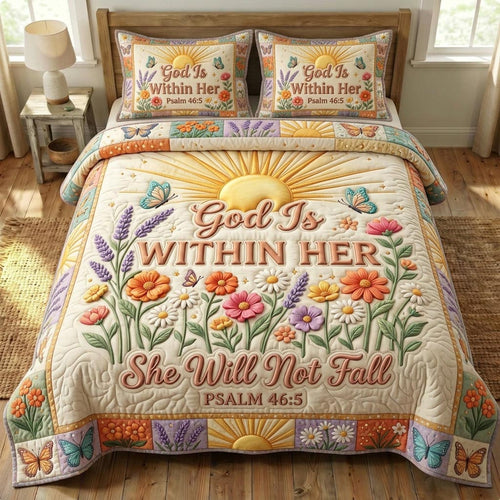 Floral Bible 3-Piece Quilted Bedding Set GFTONMU1203