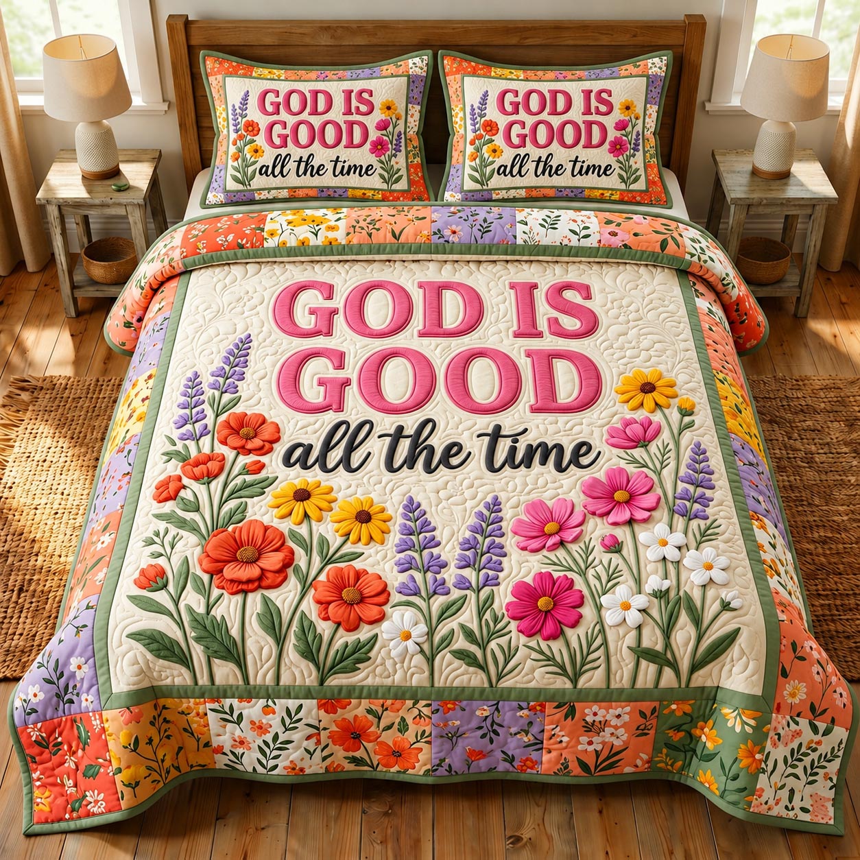Floral Bible 3-Piece Quilted Bedding Set GFTONMU1204