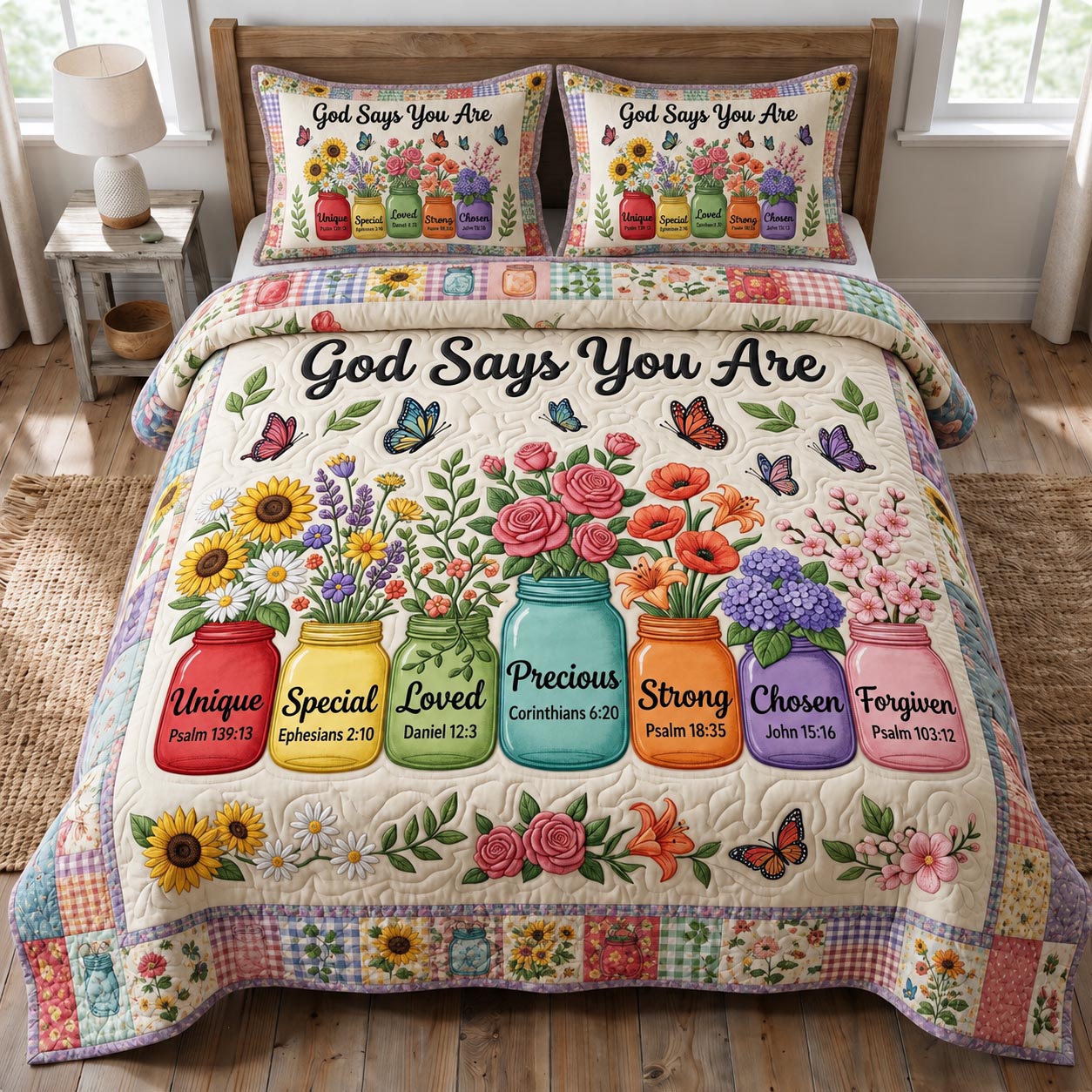 Floral Bible 3-Piece Quilted Bedding Set GFTONMU1205