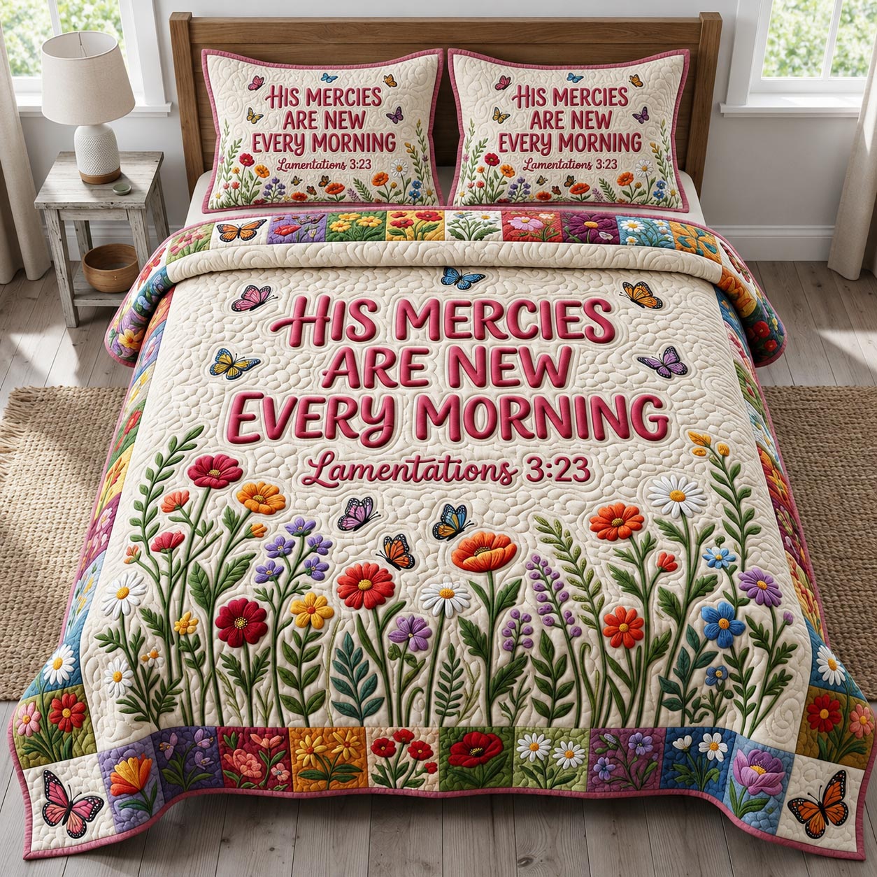 Floral Bible 3-Piece Quilted Bedding Set GFTONMU1206
