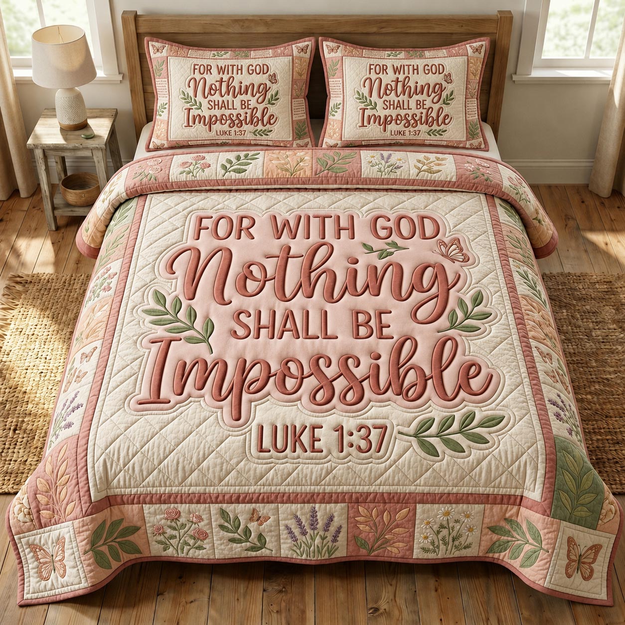 Floral Bible 3-Piece Quilted Bedding Set GFTONMU1207
