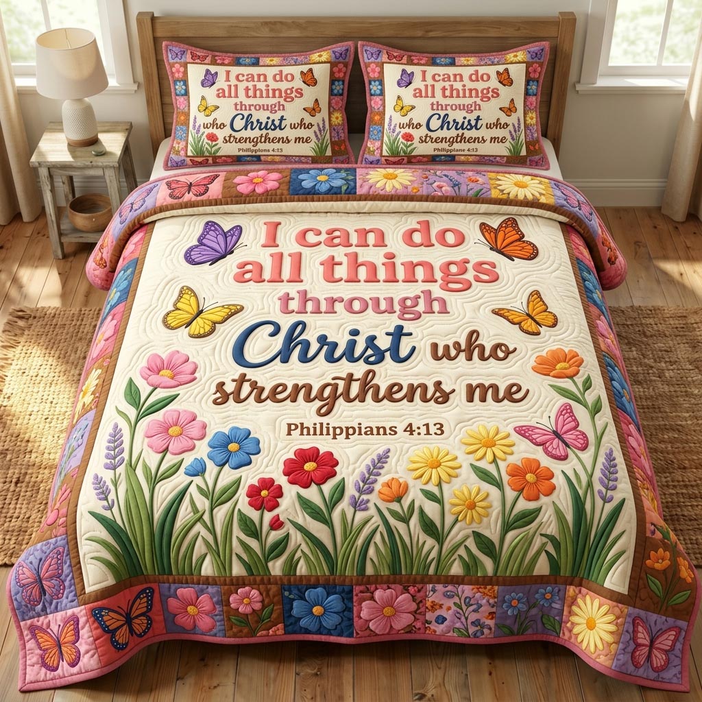 Floral Bible 3-Piece Quilted Bedding Set GFTONMU1208