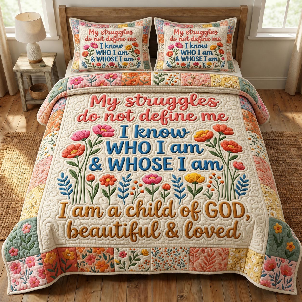 Floral Bible 3-Piece Quilted Bedding Set GFTONMU1213