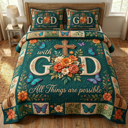 Floral Bible 3-Piece Quilted Bedding Set GFTONMU1255