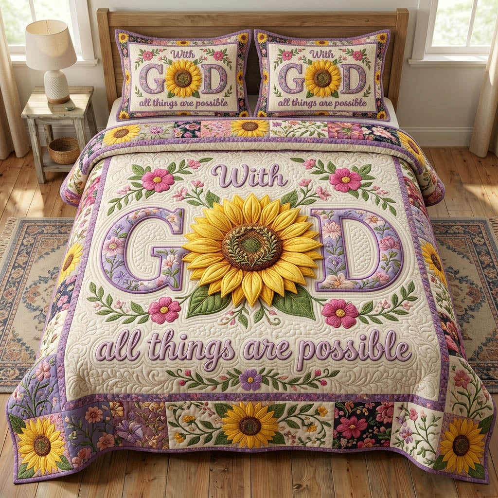 Floral Bible 3-Piece Quilted Bedding Set GFTONMU1257