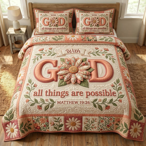 Floral Bible 3-Piece Quilted Bedding Set GFTONMU1258