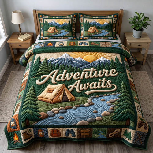 Camping Life 3-Piece Quilted Bedding Set GFTONMU1274