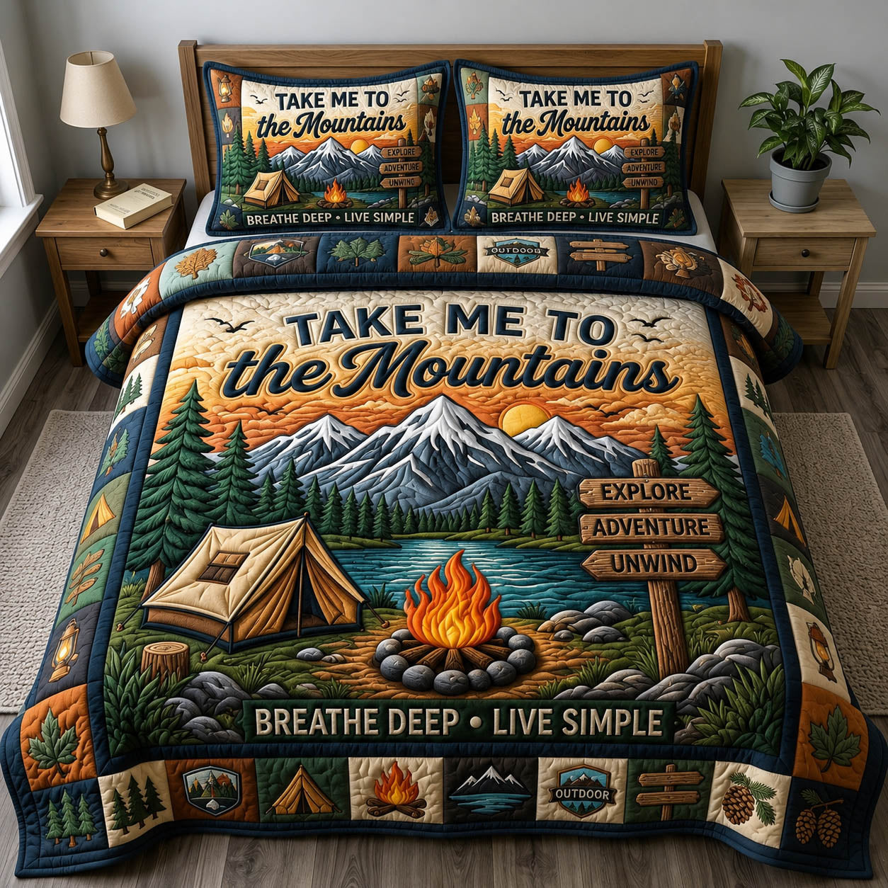 Camping Life 3-Piece Quilted Bedding Set GFTONMU1277