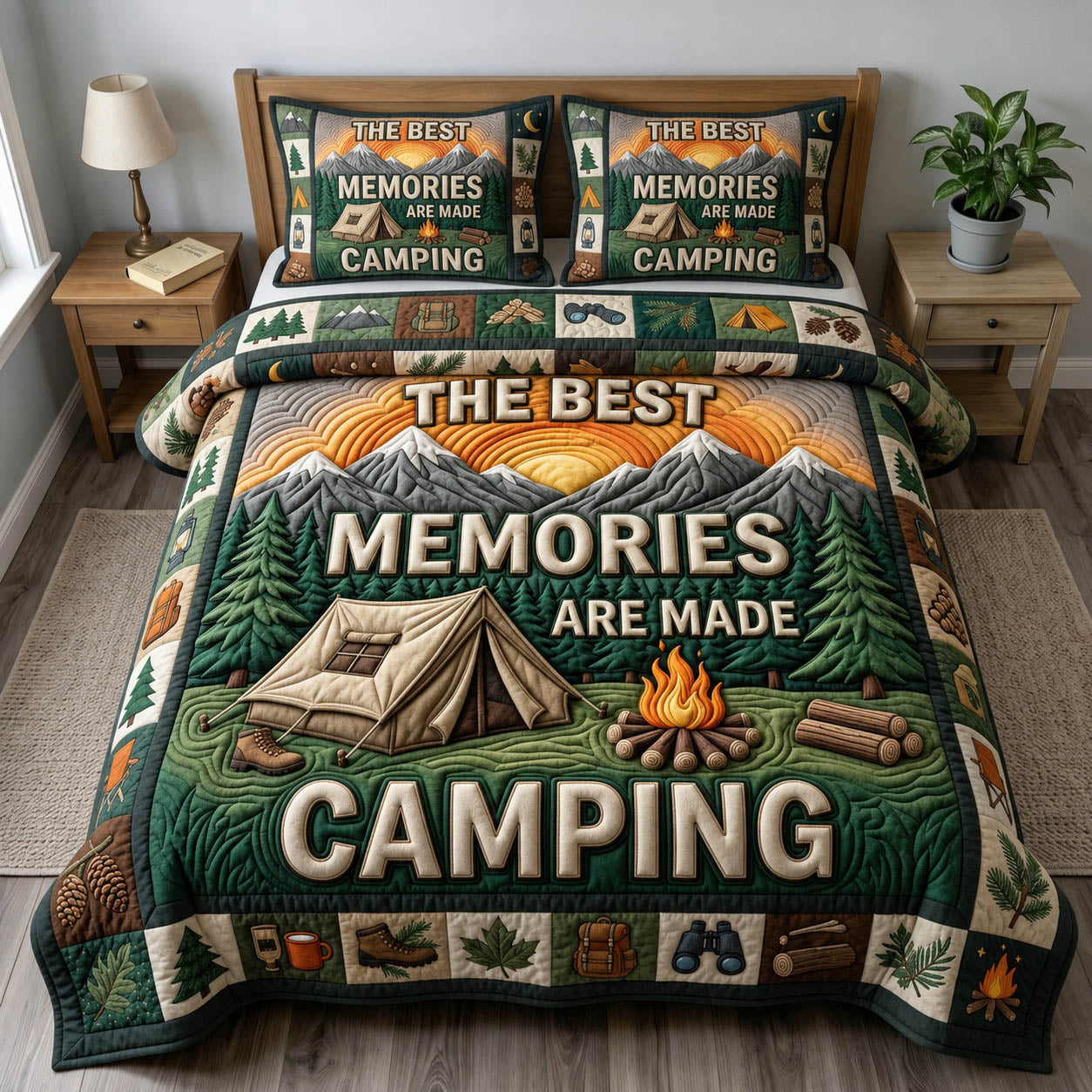 Camping Life 3-Piece Quilted Bedding Set GFTONMU1279