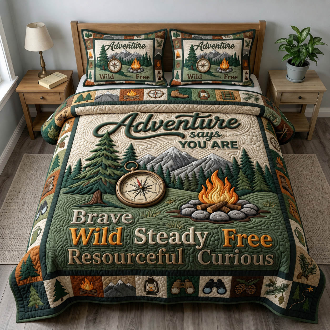 Camping Life 3-Piece Quilted Bedding Set GFTONMU1280
