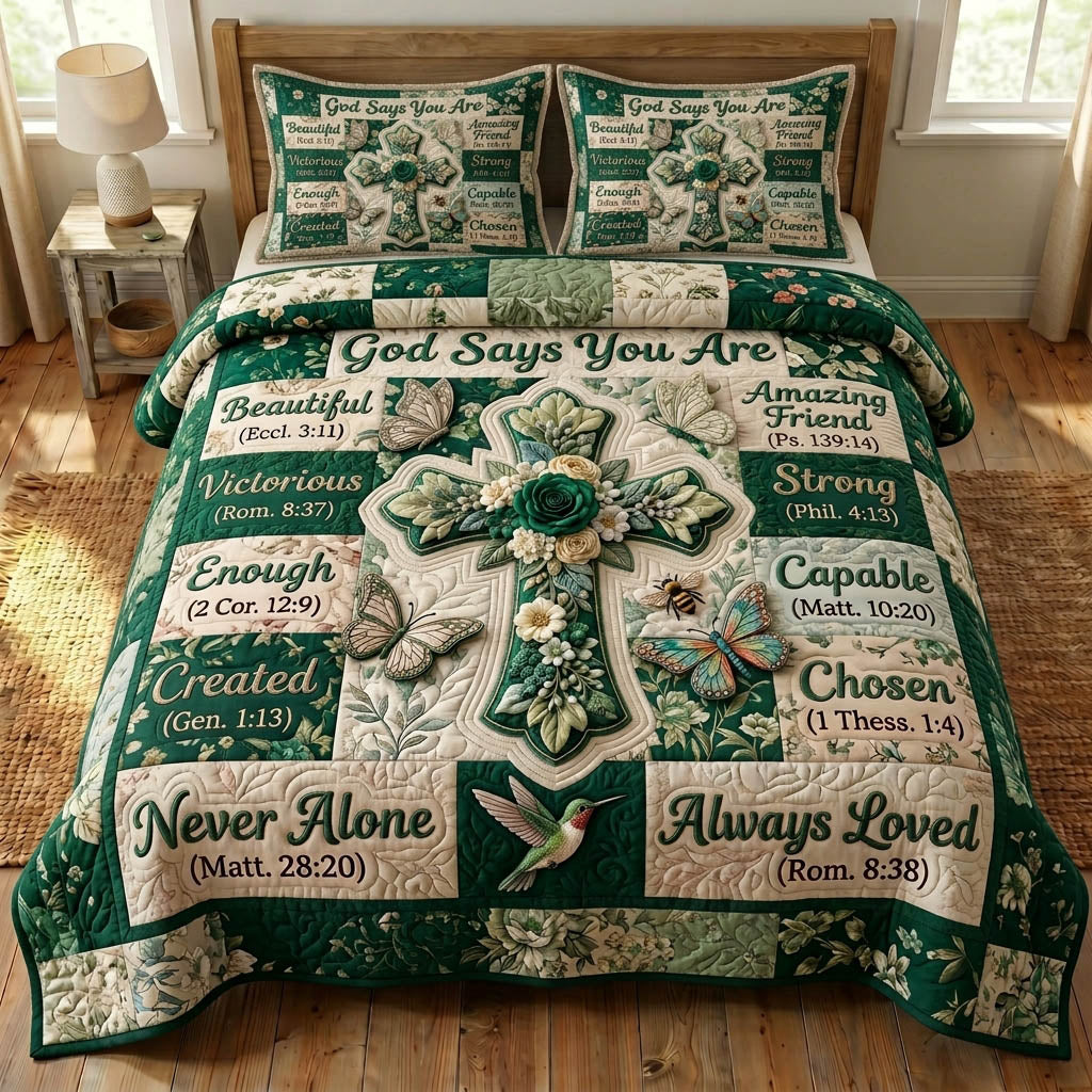 Floral Bible 3-Piece Quilted Bedding Set GFTONMU1357