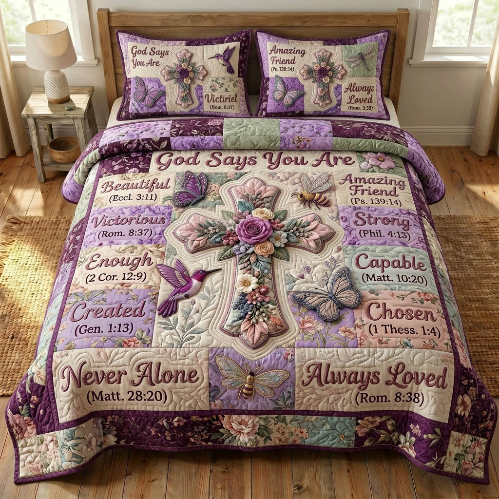 Floral Bible 3-Piece Quilted Bedding Set GFTONMU1358