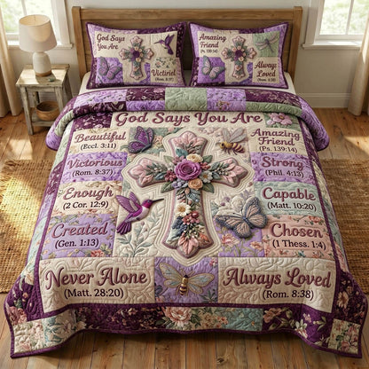 Floral Bible 3-Piece Quilted Bedding Set GFTONMU1358