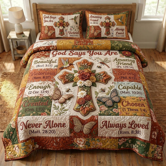 Floral Bible 3-Piece Quilted Bedding Set GFTONMU1359