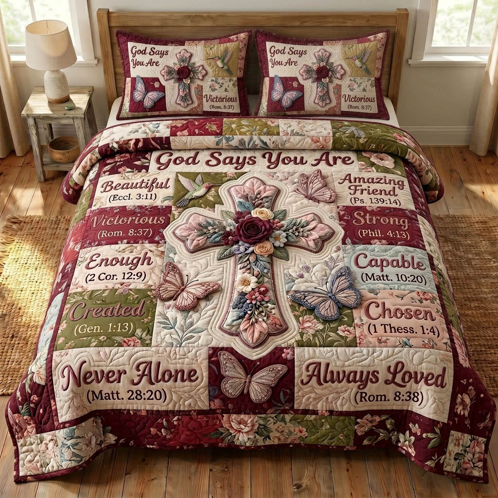 Floral Bible 3-Piece Quilted Bedding Set GFTONMU1361