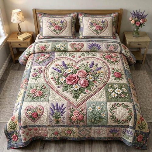 Floral Patchwork 3-Piece Quilted Bedding Set GFTONMU1363
