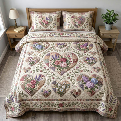Floral Patchwork 3-Piece Quilted Bedding Set GFTONMU1365