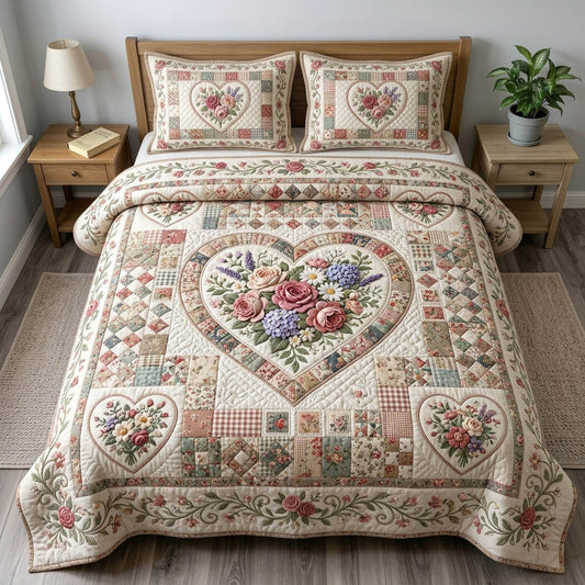 Floral Patchwork 3-Piece Quilted Bedding Set GFTONMU1367